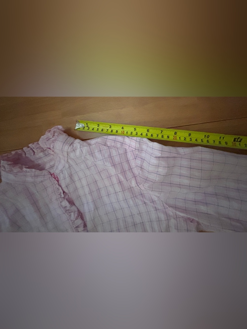 Pink, White, & Blue Plaid 100% Cotton Button-Down Shirt with Ruffle Detail ~ Med - Picture 10 of 15